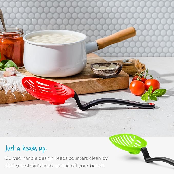 Dreamfarm Big Lestrain 2-In-1 Drip-Catching Sit-Up Slotted Cooking Spoon Scoop & Strainer - 13" Dreamfarm Blue
