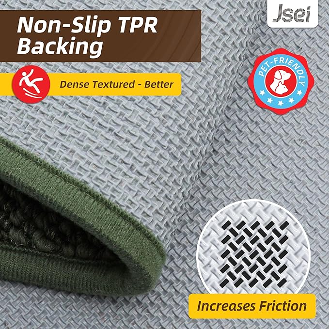 JSEI Kitchen Runner Rugs, 17''x71'' Non-Slip Kitchen Mats for Floor, Machine Washable Absorbent and Stain Resistant Kitchen Rug, Carpet Mats with TPR Backing for Kitchen, Green