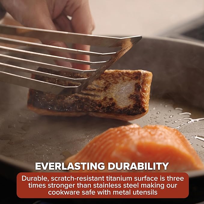 Viking PureGlide Pro 3-Ply Nonstick Sauté Pan with Lid, Made without PFAS, 4.5-Quart Induction Deep Frying Pan with Helper Handle, Metal Utensil Safe Titanium Nonstick Surface, Oven Safe to 600F