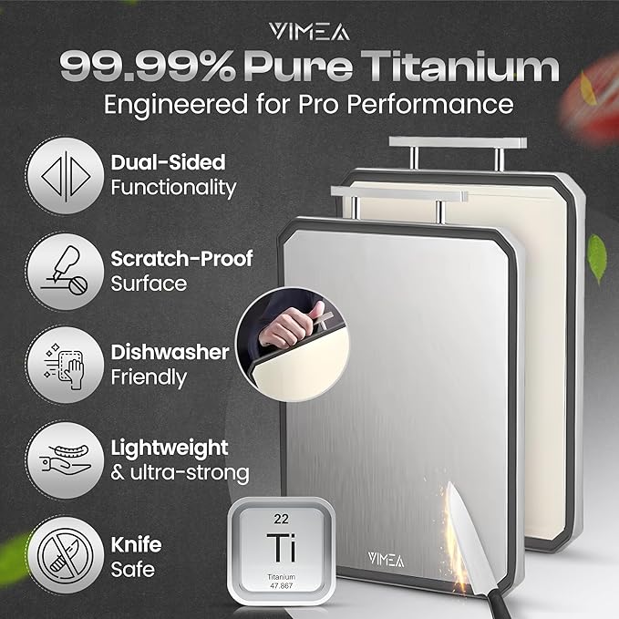 Double-Sided Titanium Cutting Board for Kitchen,16" x 11" Large, Pure Titanium & Wheat Straw PP, Diswasher safe, Durable Chopping Board for Meat, Vegetables - Daily and Pro-Level cooking