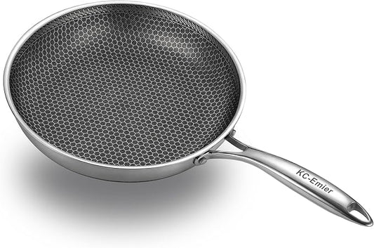 KC-Emier 10 Inch Non-Stick Frying Pan Tri-Ply Stainless Steel Pan with Stay-Cool Handle Oven & Dishwasher Safe For Induction, Ceramic & Gas Stovetops