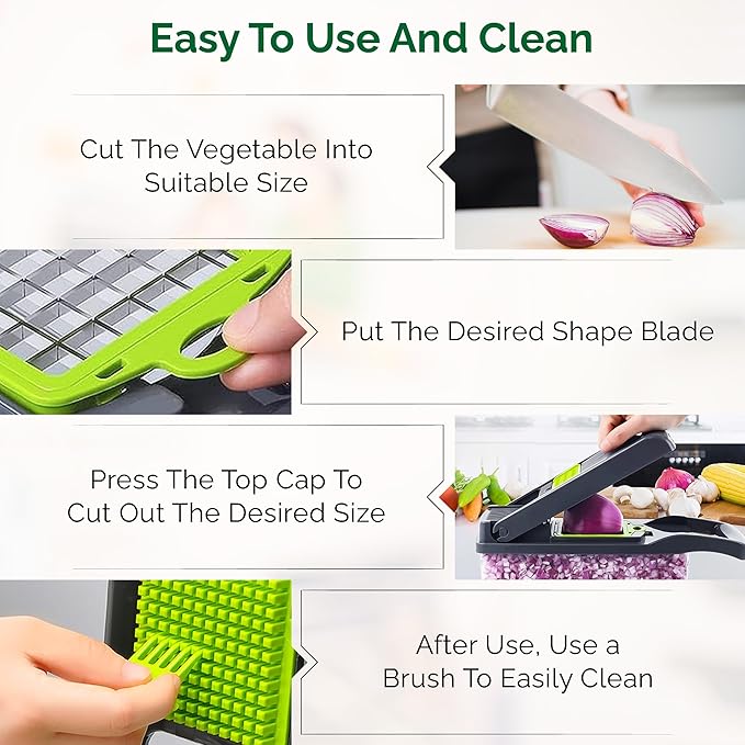Vegetable Chopper Mandoline Slicer for Kitchen with 8 Interchangeable Blades – Meal Prep Veggie Chopper with Container, Peeler – Safe and Durable Food Chopper Vegetable Slicer, Gray