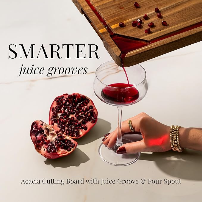 Wood Cutting Board Set with Holder – Double Sided Cutting Board with Handle (Gold) – 4 Piece Wooden Chopping Board Set with Stand – Reversible Charcuterie Tray for Stylish Kitchens