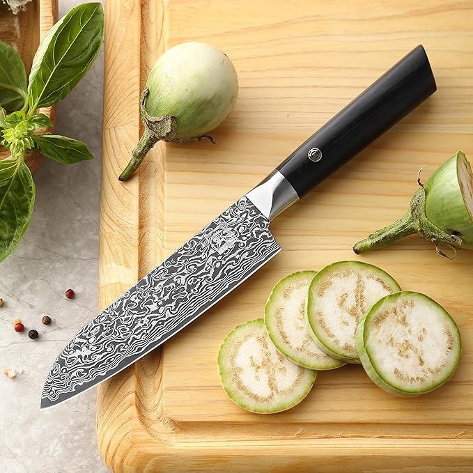 zayiko Black Edition Small Santoku Knife – 5.1-Inch Blade Damascus Kitchen Knife | 67-Layer VG10 Core Steel | Ergonomic Pakkawood Handle | Premium Knife for Vegetables, Meat & Fruit | Gift Box
