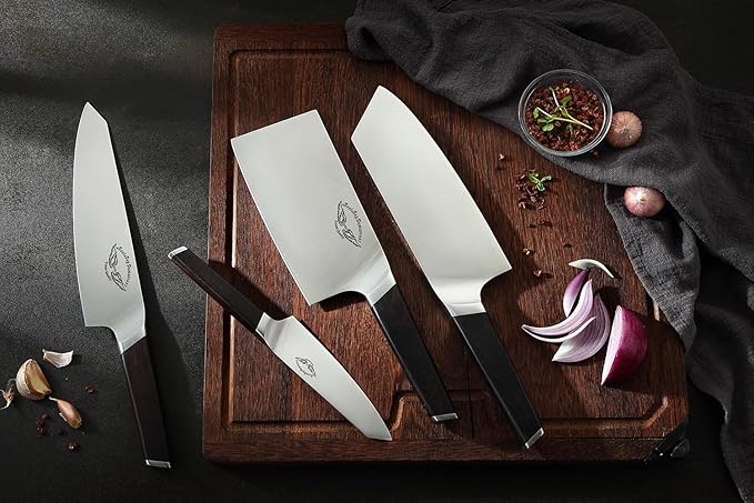 Best.Buy.Damascus1 Knife Sets 7 Piece German Stainless Steel Kitchen Knives Block Set Germen Stainless-Steel Blades Walnut Wood Knife Block, Kitchen Knife Set, Black (Germen Knife Set)