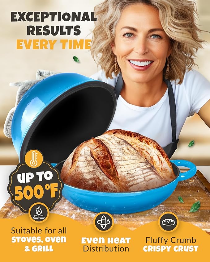 CRUSTLOVE Dutch Oven Bread Baking - 5QT Enamel Bread-Dome - incl Sourdough Bread-Baking Suppliers like Dough Whisk Scoring Lame etc Bread-Oven Cast Iron for Sour dough Bread-Pan with Lid, Bread-making