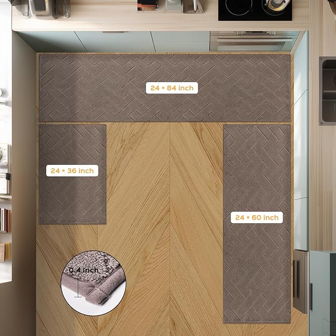 Machine Washable Kitchen Rugs 24" x 70", Non-Slip Kitchen Runner Rugs Mats for Floor, Absorbent Comfort Standing Mats for Kitchen, Sink, Laundry and Hallway, Rolled Packaging, Grayish Brown