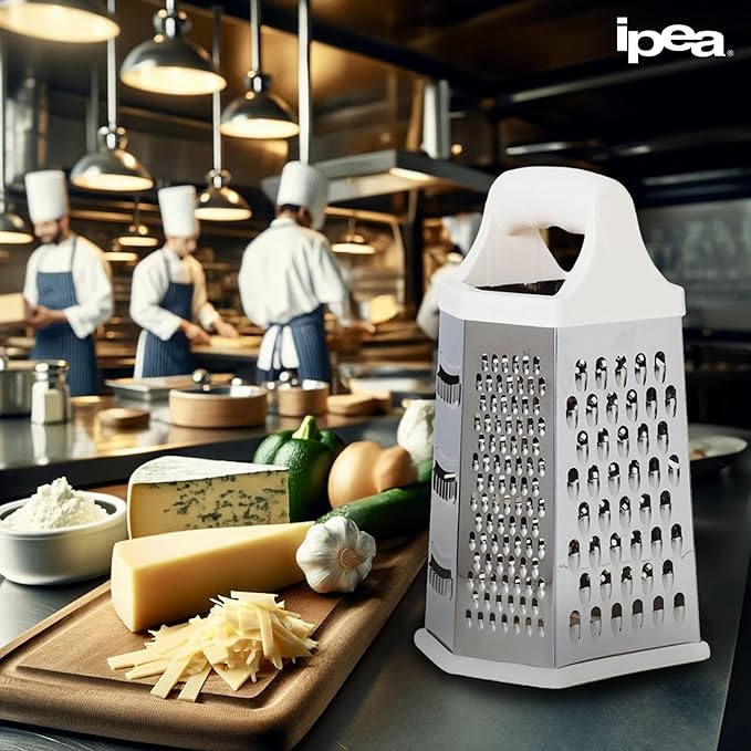 Stainless Steel 6-Sided Cheese Grater – 23 cm – Vertical Grater Six Blades with Ergonomic Handle for Grating Cheese, Vegetables, Lemon, Fruits Chocolate – Hexagonal Multi-Purpose