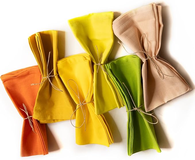 Fingercraft Cloth Napkins, Cotton Linen Blend Napkins Cloth Washable 12 Pack Premium Quality for Parties, Christmas, Thanksgiving, Weddings, Mitered Corner Dinner Napkin for Every Day Use Peach