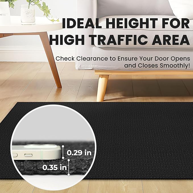Braided Runner Rug 2.6x8 Ft Washable Runners for Hallways Non Slip Rubber Backed Kitchen Runners Cotton Entryway Runner Indoor, Woven Floor Carpet for Hall Kitchen Bedroom, Black/Grey