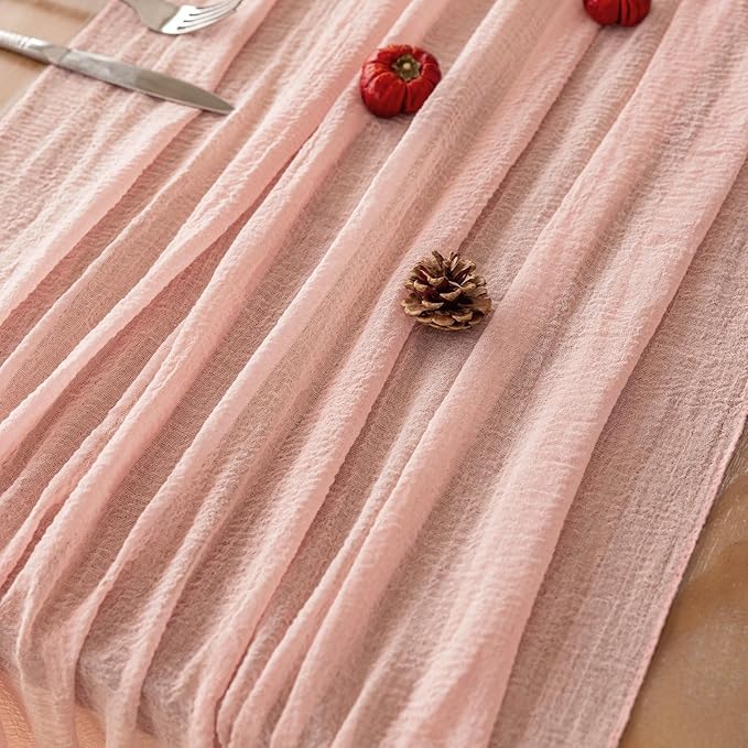 Keketoarrange 10pcs Pink Valentines Decor Table Runner Cheese Cloth Rustic Gauze Cheesecloth Table Runner 120 Inch 10 FT for Wedding Baby Bridal Shower Sheer Boho Spring Home Tea Party Decorations