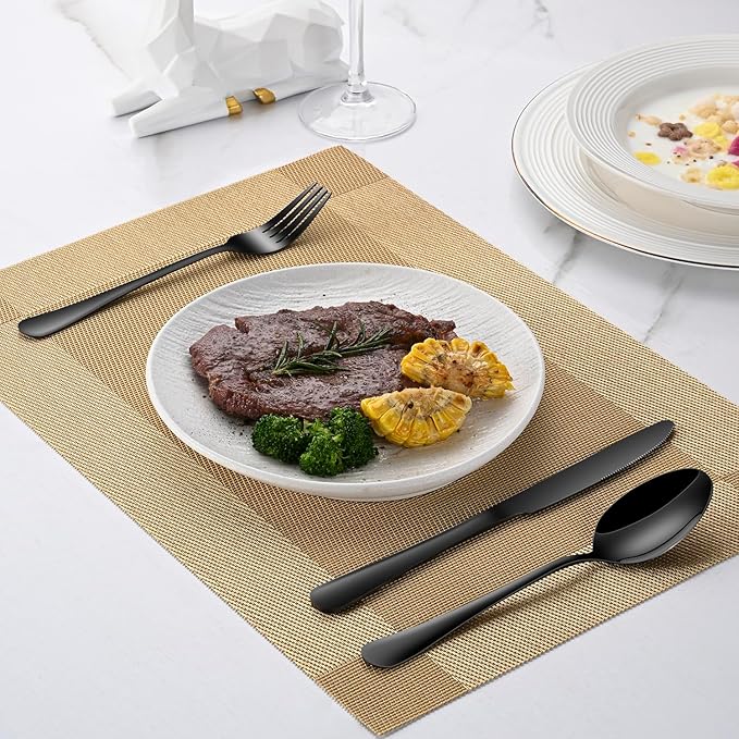 16-Piece 7.3 Inches Black Stainless Steel Dinner Spoons,Durable Soup Spoons,Black Table Spoon,Silverware Spoon