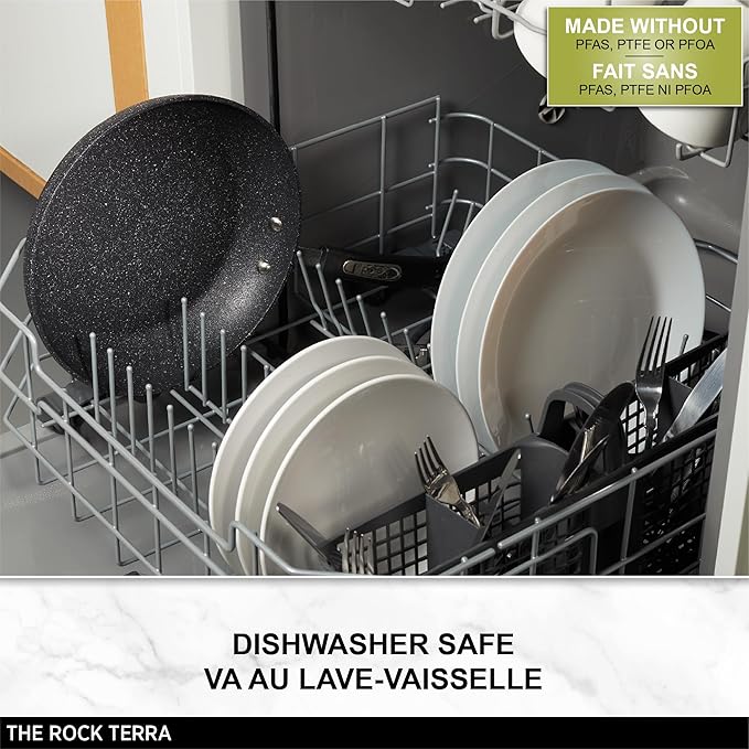 Starfrit The Rock Terra 20cm (8'') Ceramic Non-Stick Fry Pan - Thick Aluminum Base - PFAS Free - Easy to Clean - Black Marble