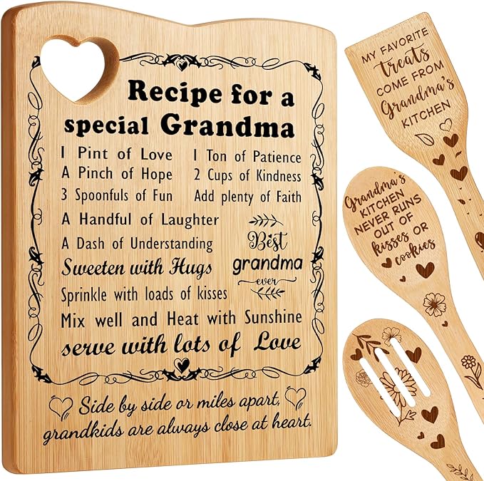 YUEYUQIU Gifts for Grandma from Grandkids, Birthday Gifts for Grandma from Grandchildren Granddaughter, Grandma Cutting Board Set Present, Ideal Mothers Day Christmas Gifts for Grandmother