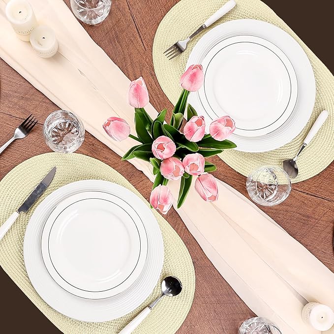 AHHFSMEI Placemats Set of 6 for Dining Table Washable Woven Non-Slip 18x12 inches Placemat Heat-Resistant Durable Table Mats for Dining Table Easy to Clean (Ivory)