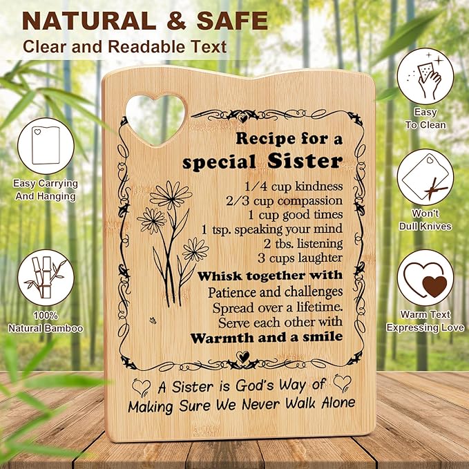 YUEYUQIU Sister Birthday Gifts from Sister, Best Friendship for Cutting Board with Utensil Set Present for Soul BFF Friend Mother's Day or Christmas Yellow Cutting Board Set Gift for sister