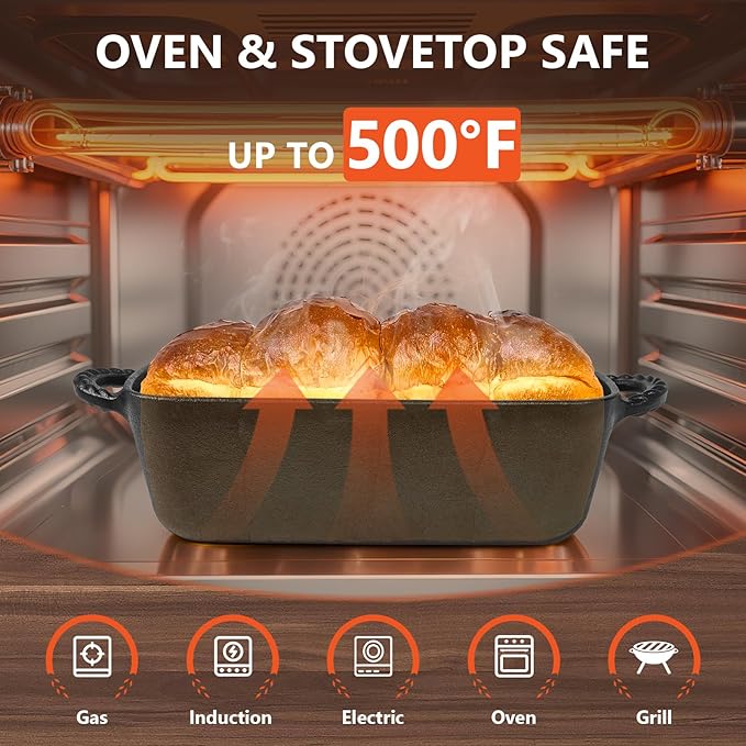 Lvmol 9.5×5 Inch Cast Iron Loaf Pan - Pre-Seasoned Sourdough Bread Baking Pan, Even Heat Distribution for Homemade Bread