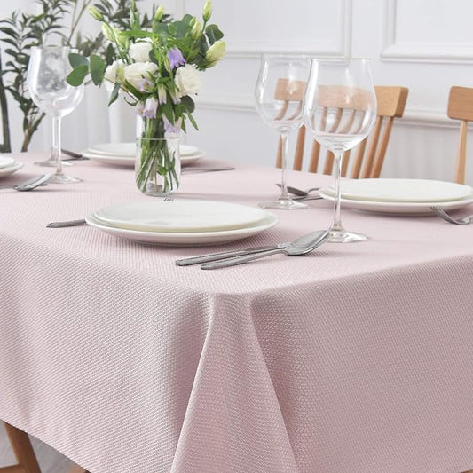 maxmill Textured Rectangle Tablecloth Water Resistant Wrinkle Free Spill-Proof, Soft Jacquard Table Cloth for Banquet Parties Event Holiday Dinner, Indoor and Outdoor Use, 60 x 84 Inch, Dusty Pink