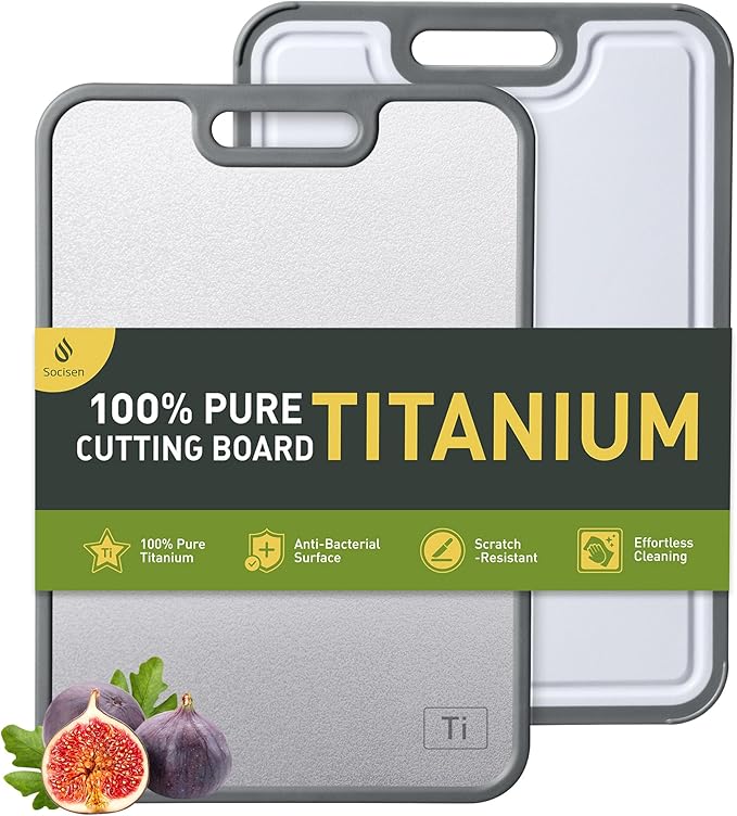 2 in 1 Pure Titanium Cutting Boards for Kitchen Chopping Board with Handle Large Big Small Kitchen Meat Butcher Block Not Stainless Steel Wood Bamboo Glass Rubber Plastic Silicone Acrylic Teak Sink