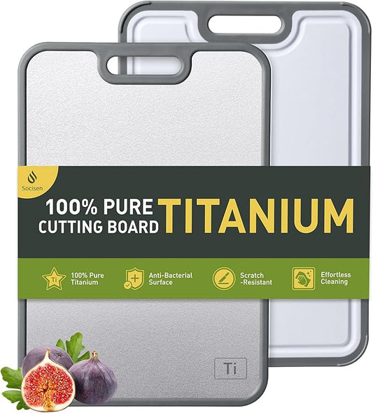 2 in 1 Pure Titanium Cutting Boards for Kitchen Chopping Board with Handle Large Big Small Kitchen Meat Butcher Block Not Stainless Steel Wood Bamboo Glass Rubber Plastic Silicone Acrylic Teak Sink