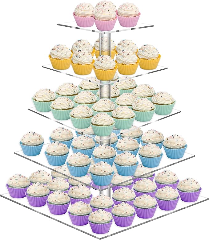 Weddingwish 5 Tier Acrylic Cupcake Stand, Clear Cupcake Tower Stand for 50 Cupcakes, Dessert Display Stand for Wedding Birthday
