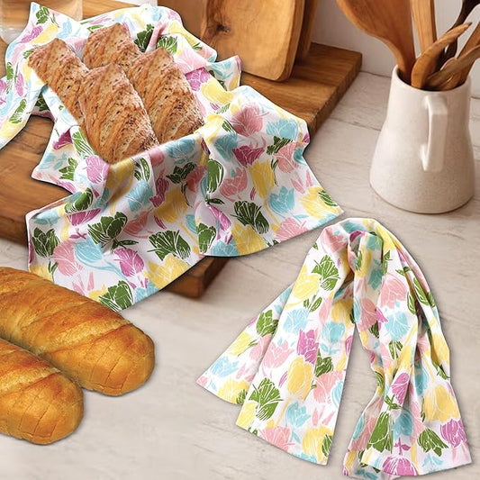 Urban Villa Collection Kitchen Towels Tulip Flowers Multi Color Premium Quality,100% Cotton Dish Towels, Mitered Corners,(Size: 20X30 Inch), Highly Absorbent Bar &Tea Towels - (Set of 6)