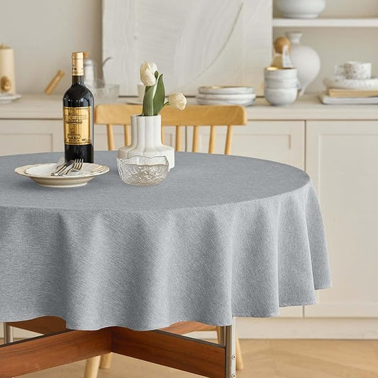 Linen Texture Round Tablecloths 60 Inch, Decorative Waterproof Farmhouse Table Cloth Anti-Scratch Soft Cover for Holiday, Banquet,Dining& Kitchen Table (60 Inch,Round (2-4 Seats), Cool Grey)
