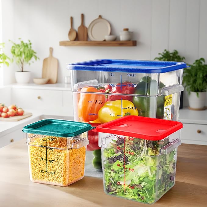 FSUON 4 Pack Clear Food Storage Containers with Lids and Handles Polycarbonate Square Commercial Food Containers, NSF (4Qt)
