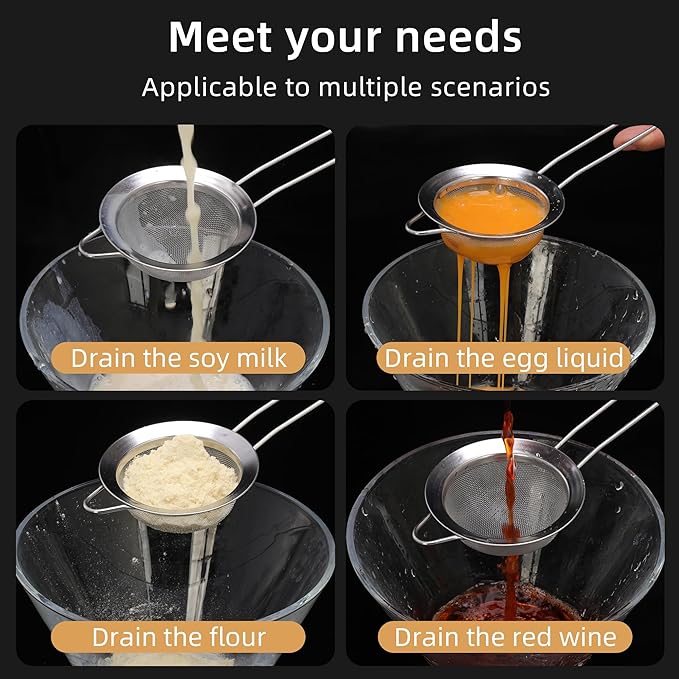 304 Stainless Steel Fine Mesh Strainers for Kitchen,BOSONKUMA Colander-Skimmer with Handle, Sieve Sifters for Food, Tea, Oil, Fruits, Cocktail Strainer,Food Strainer with Handlle(1 piece)