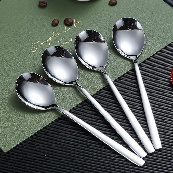 Berglander Dinner Spoon of 24, Stainless Steel Soup Spoons Silverware, Shiny Modern Soup Spoon Table Spoons Set Dishwasher Safe