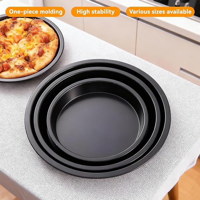 Tomotato 2Pcs Pizza Pan, 6in/9in/10in/12in Deep Dish Round Pizza Pan for Oven, Non Stick Thickened Carbon Steel Baking Pan for Home Kitchen, Dishwasher Safe(10in)