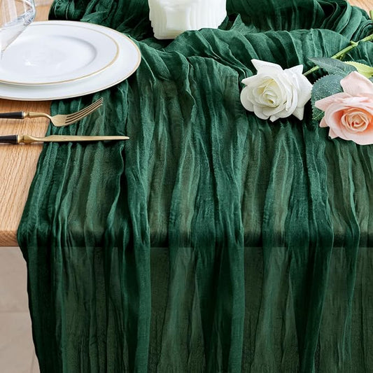 Wokceer Cheesecloth Table Runner Emerald Green 10FT Boho Gauze Christmas Cheese Cloth Table Runner for Party Long Rustic Sheer Table Runners for Baby Bridal Shower Wedding Easter Table Decor