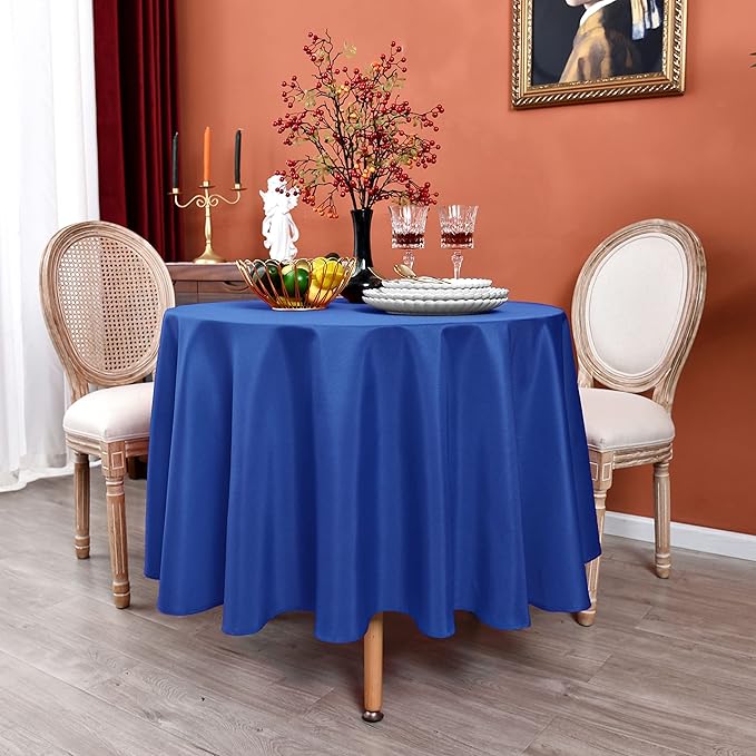 MEANMOY Royal Blue 210 GSM Water & Stain Resistant Round Tablecloth for Circle Table - Solid 70 Inch Table Cloth Cover in Wrinkle Free Durable Washable Polyester Fabric for Wedding, Party, Banquet