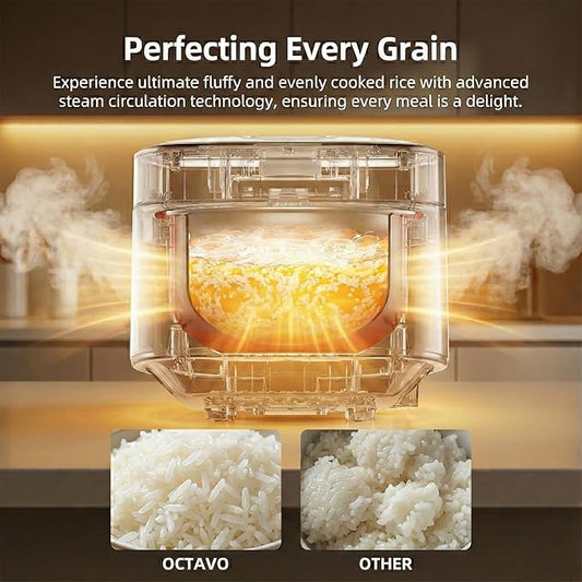 OCTAVO Low Carb Rice Cooker, 5-Cup Uncooked Stainless Steel Inner Pot, Low Sugar Rice Maker with 24H Timer and Auto Keep Warm, Small Rice Maker LED Display, White Rice/Brown Rice/Grains/Oatmeal