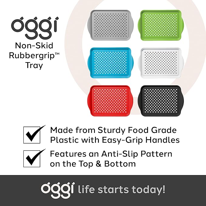 Oggi Rectangle Non Skid Rubber Grip Serving Tray, Green 17.5 x 11.5"