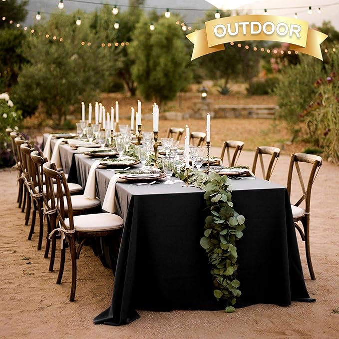 sancua 6 Pack Black Tablecloth 90 x 132 Inch - Rectangle Table Cloth for 6 Feet Tables Stain and Wrinkle Resistant Washable Polyester Table Cover for Dining Wedding Banquet Party Buffet Restaurant