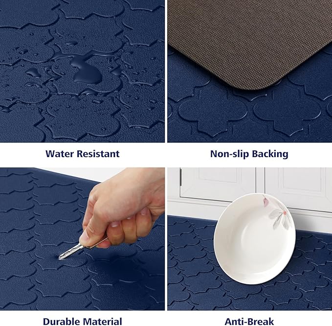 WISELIFE Kitchen Mat Cushioned Anti Fatigue Floor Mat,17.3"x60", Thick Non Slip Water Resistant Kitchen Rugs and Mats,Heavy Duty Foam Standing Mat for Kitchen,Floor,Home,Office,Sink,Laundry (Blue)