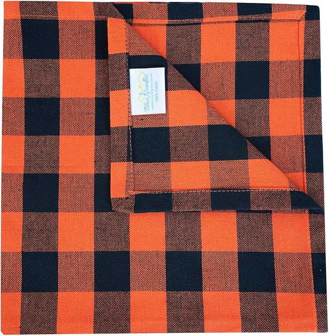 Blue Needles Gingham Buffalo Plaid Cloth Napkins 100% Cotton Set of 12 Dinner Table Napkins 18x18 inch Soft, Reusable, Washable Perfect for Wedding Parties & Everyday Use - Orange and Black