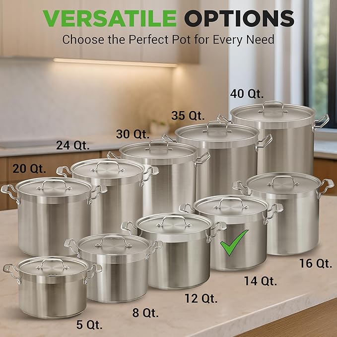 NutriChef Stainless Steel Cookware Stockpot - 14 Quart, Heavy Duty Induction Pot, Soup Pot with Stainless Steel Lid, Gas, Induction, Ceramic, Glass and Halogen Cooktops Compatible - NCSPT14Q