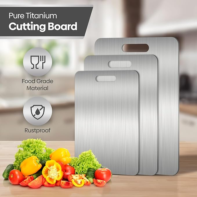 Pure 100% Titanium Cutting Board, Food-Grade & Knife-Friendly, Durable Double-Sided Design, Dishwasher Safe for Meat, Fish, Fruit & Vegetables (18 x 12)