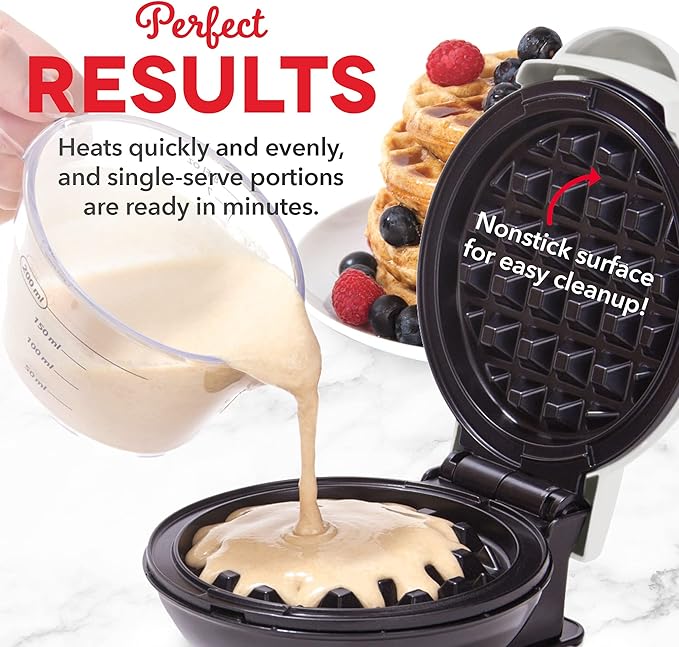 Dash Mini Waffle Maker- For Fun Breakfasts - Dual Nonstick Cooking Surface - Enjoy Fun, Family-Friendly Treats - White Waffle