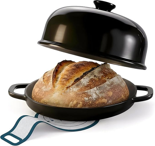 Kook Bread Oven, Sourdough Pan with Lid and Handles, Enameled Cast Iron Pan and Ceramic Lid, For Baking, Cooking, Roasting, Black