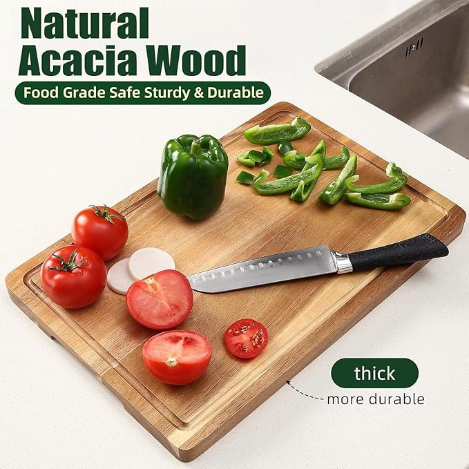 DYTesa Cutting Board, 18 Inch Large Acacia Wood Cutting Board 1" Thick, Durable Wood Cutting Boards for Kitchen with Deep Juice Grooves & Built-in Handles, Easy to Clean
