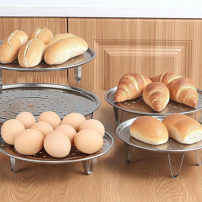 2 PCS Stainless Steel Steaming Basket, 7/7.8 Inch Round Food Steamer Insert Multi-function Steamer Rack Tray with Removable Stand for Pots Steaming Cookware Vegetable, Dumplings, Fish, Seafood Cooking