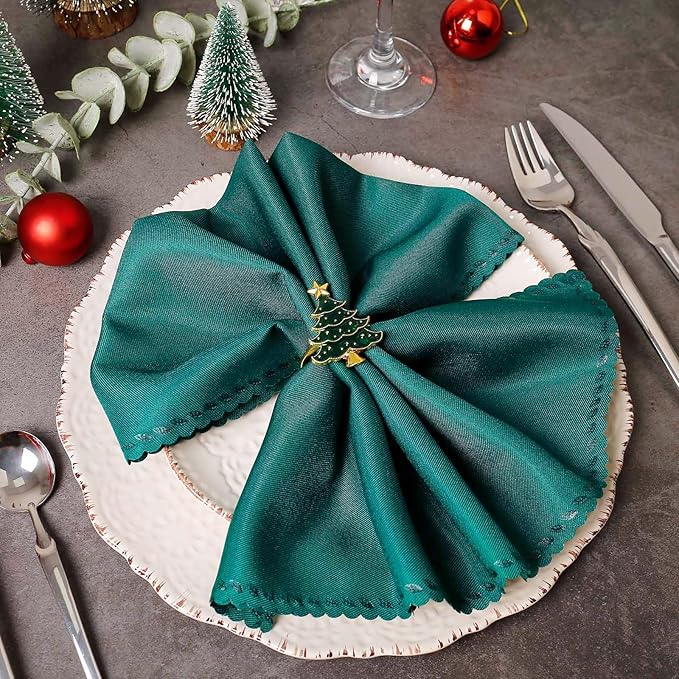 Christmas Napkin Rings Set of 8, Green Christmas Tree Metal Napkin Rings Holder Suitable for Christmas Thanksgiving Festival Holiday Table Dinner Decorations