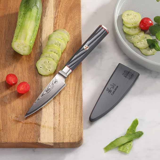 Cangshan YARI Series 3.5-inch Paring Knife with Sheath, X-7 Damascus Steel, 501271