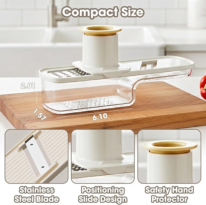 3 in 1 mini Ginger Garlic Grinder Super Thin, Multifunctional Mandoline slicer Grater with Hand Guard, Easy Grip Handheld Kitchen Tool, for Camping Cooking and Picnic (green)