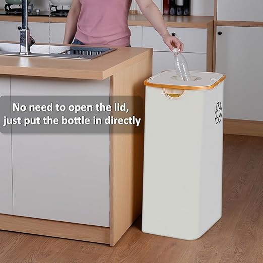 29 Gallons Recycling Bins for Kitchen, Indoor Recycle Bins with Lid, 110L Large Recycle bin with 2 Removeable Reusable Inner Bags, for Bottles Cans Glass Plastice Cartons(Beige)