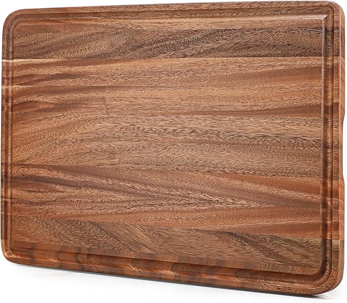 Extra Large Bamboo Wood Cutting Board for Kitchen, XXL Organic Acacia Wooden Butcher Block Chopping/Carving Board with Juice Groove for Turkey, Meat, Veggies, BBQ (XXL, 24" x 16"）