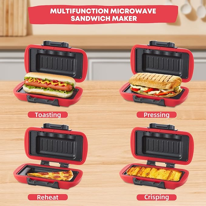 Microwave Sandwich Maker, Microwave Toastie Maker, Snack Maker & Panini Press, Microwavable Metal, Removable Non-Stick Plates Silicone Microwavable Cookware, Heatwave Technology, Orange